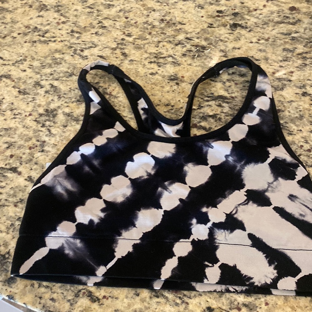 Tie dye black and white sports bra